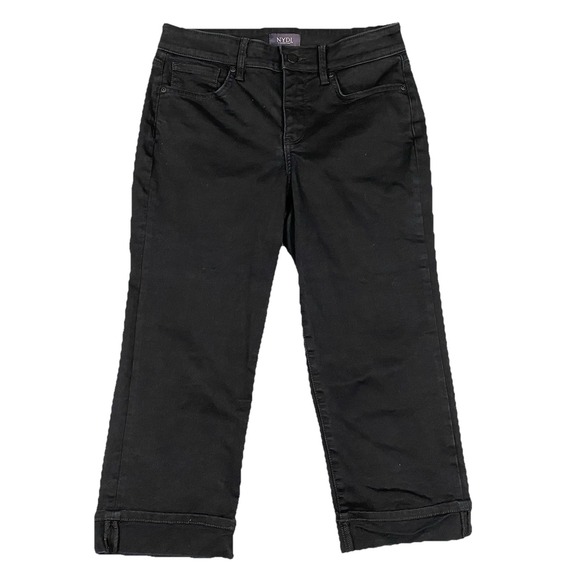 NYDJ Marilyn Straight Capri Cropped Jeans Womens 4 Lift Tuck Black Denim Cuffed - Picture 1 of 9